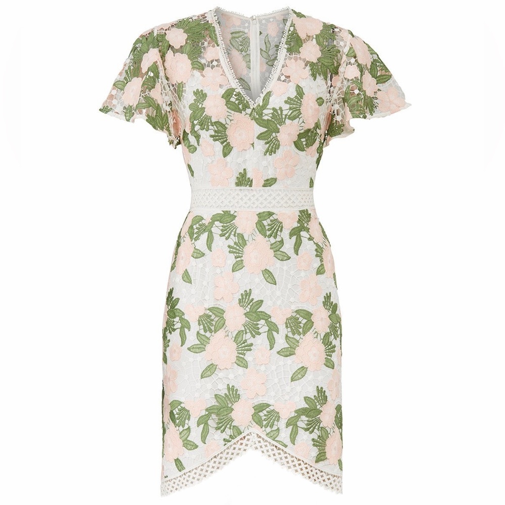 Sinclaire Dress by Shoshanna Reworked Pink Green Flower Embroidered